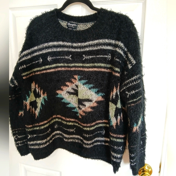 WRANGLER RETRO Aztec Fuzzy Sweater  Western Boho Y2K Cozy Size S - Picture 1 of 6